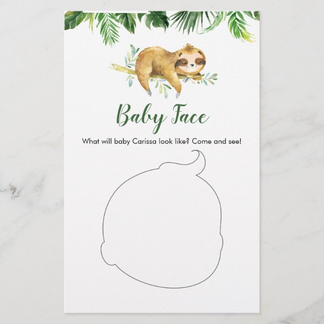Tropical Boy Sloth Baby Shower Baby Ansikte Card (Framsida)