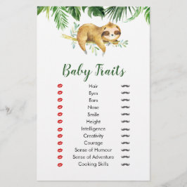 Tropical Boy Sloth Baby Shower Baby Traits