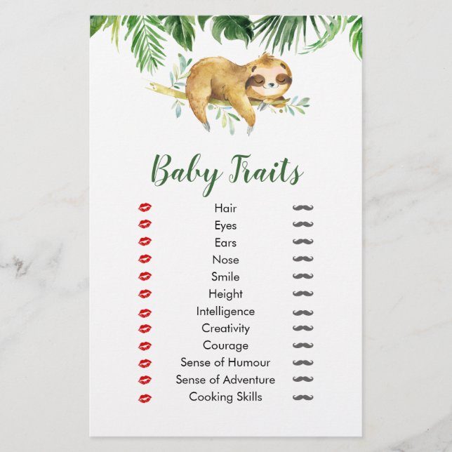 Tropical Boy Sloth Baby Shower Baby Traits (Framsida)