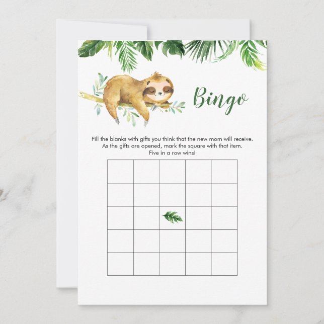 Tropical Boy Sloth Baby Shower Bingo Game Inbjudningar (Framsida)