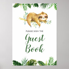 Tropical Boy Sloth Baby Shower Guest Bok Poster