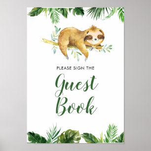 Tropical Boy Sloth Baby Shower Guest Bok Poster