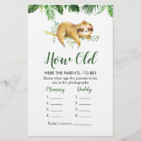 Tropical Boy Sloth Baby Shower hur gamla föräldrar