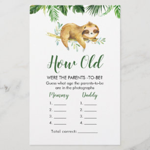Tropical Boy Sloth Baby Shower hur gamla föräldrar