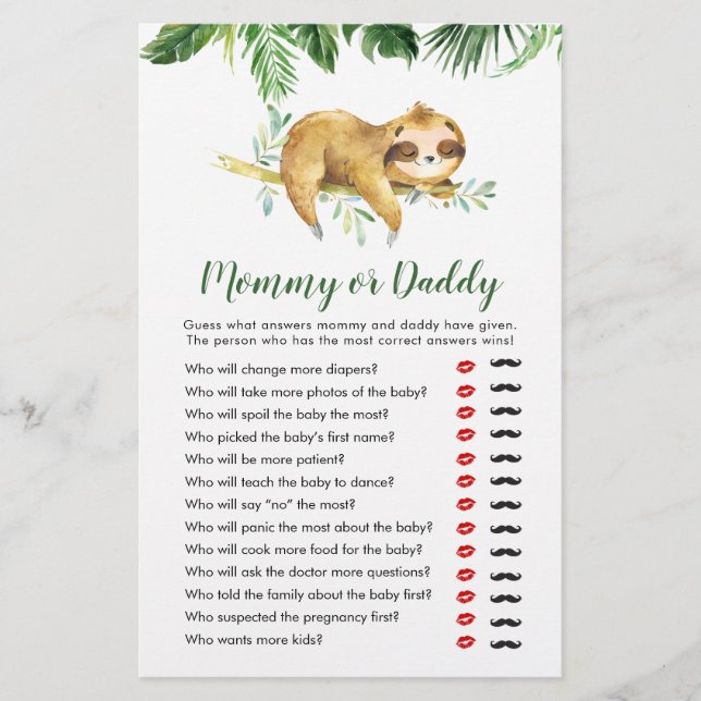 Tropical Boy Sloth Baby Shower Mamma eller pappa (Framsida)