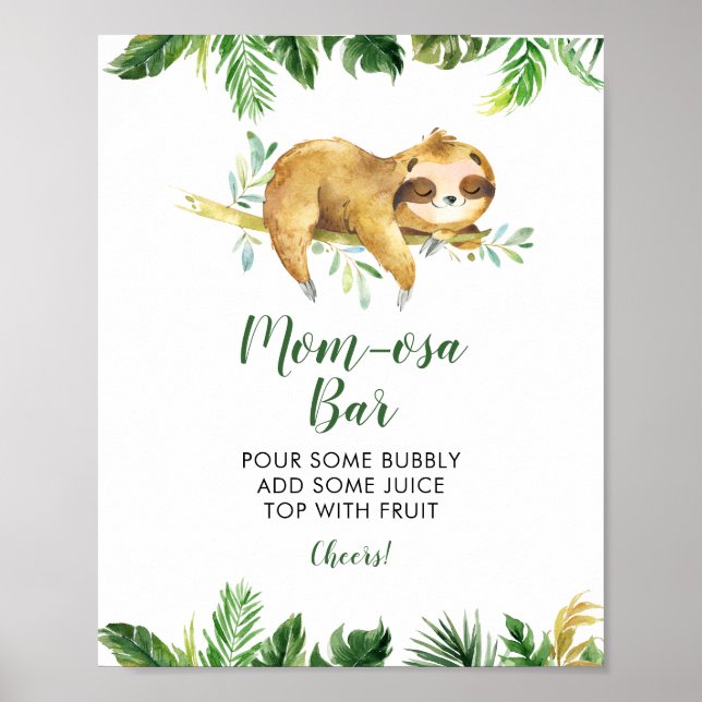 Tropical Boy Sloth Baby Shower Mamma-osa Pub Poster (Framsidan)