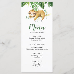Tropical Boy Sloth Baby Shower Menu Meny