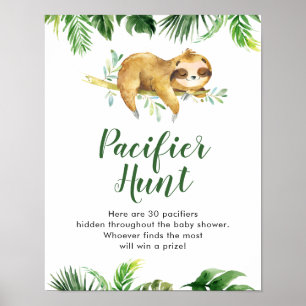 Tropical Boy Sloth Baby Shower Nappar Hunt Poster