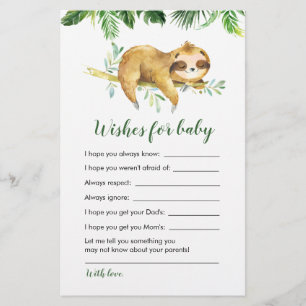 Tropical Boy Sloth Baby Shower Önskemål för baby
