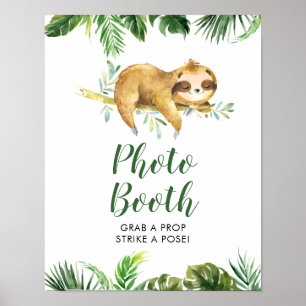 Tropical Boy Sloth Baby Shower Photo Booth Sign Poster