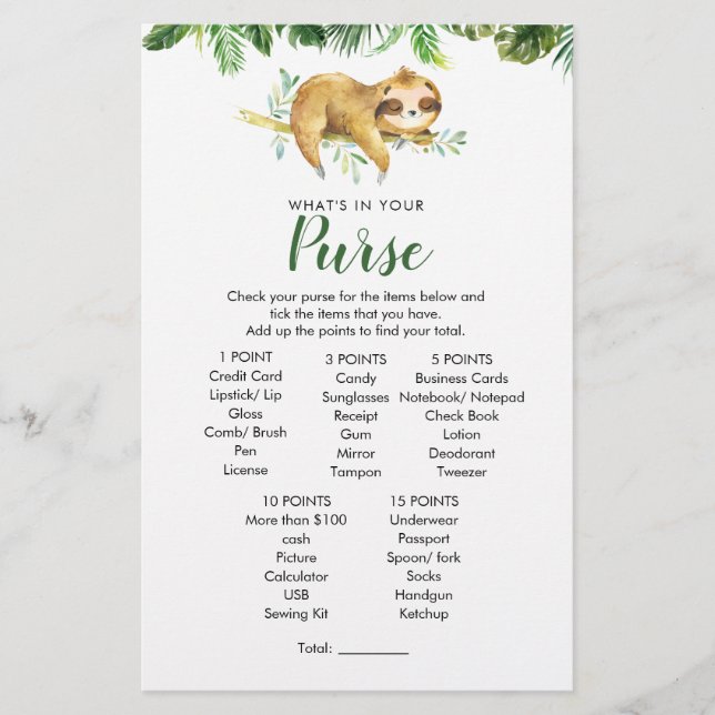 Tropical Boy Sloth Baby Shower Purwer Game (Framsida)