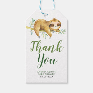 Tropical Boy Sloth Baby Shower Tack Märkre Presentetikett