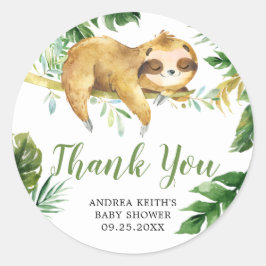 Tropical Boy Sloth Baby Shower Tack Sticker Runt Klistermärke