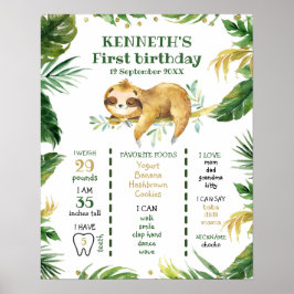 Tropical Boy Sloth Första födelsedag Poster
