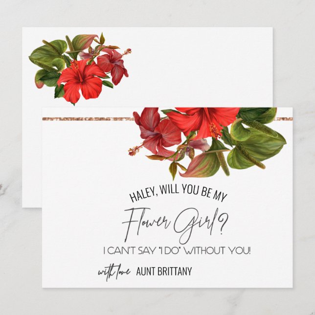 Tropical Breeze Vill du vara min blomsterflicka ko Inbjudningar (Fram/baksida)