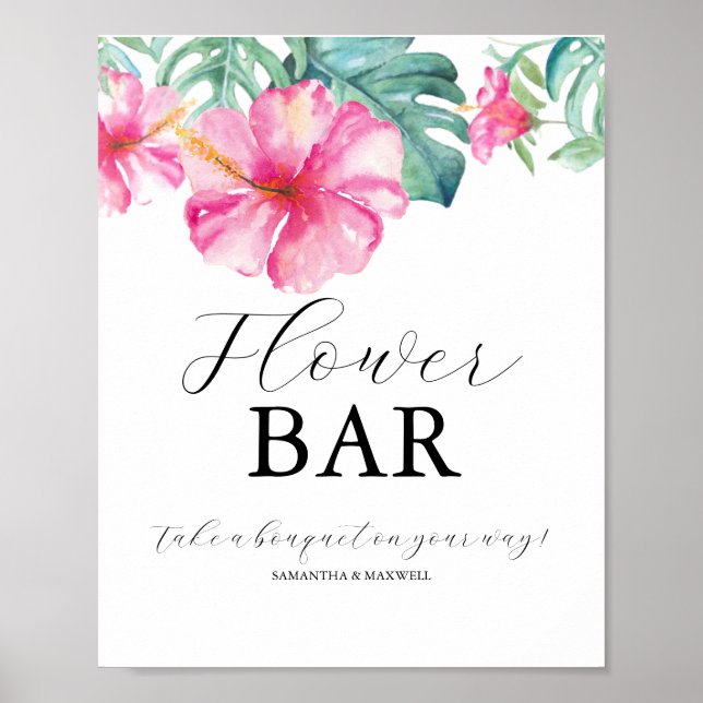 Tropical Bridal Shower Flower Bar Sign Poster (Framsidan)