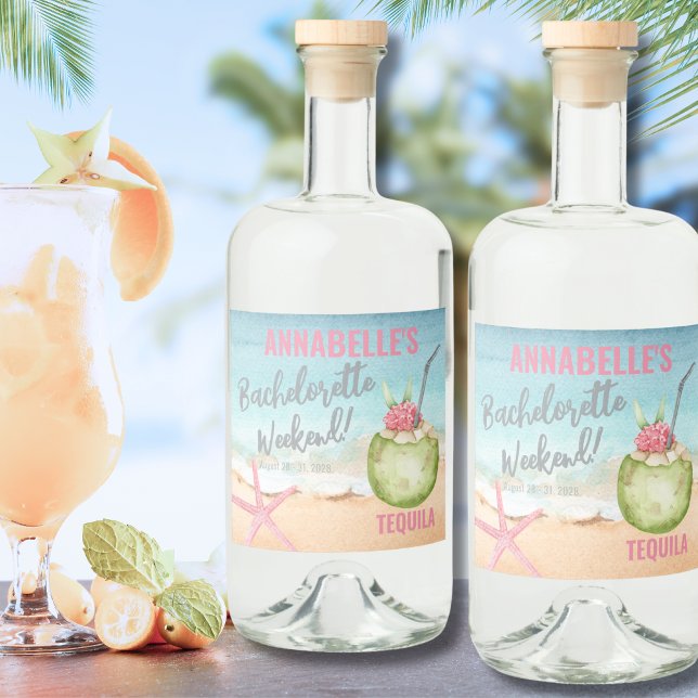 Tropical Bröllop Bachelorette Helg Spritflaskor Etikett (Bachelorette Party Weekend Liquor Bottle Label)