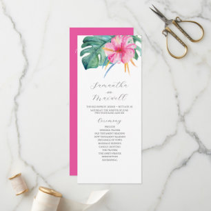 Tropical Bröllop Ceremony Programs Rosa Flowers Program