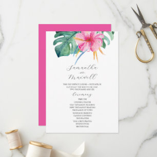 Tropical Bröllop Ceremony Programs Rosa Flowers Program