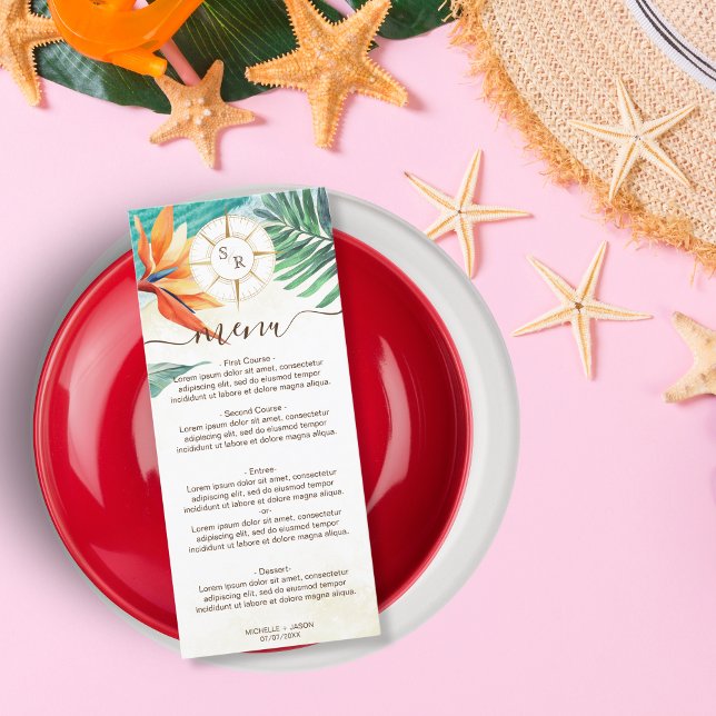 Tropical Bröllop Destination Guld Compass Meny (Skapare uppladdad)