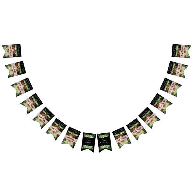 Tropical Bröllop Grönt Handflatan Löv svart Foto Vimplar (Alla)