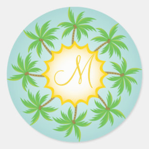 Tropical Bröllop Monogram Kuvert Seal Sticker Runt Klistermärke