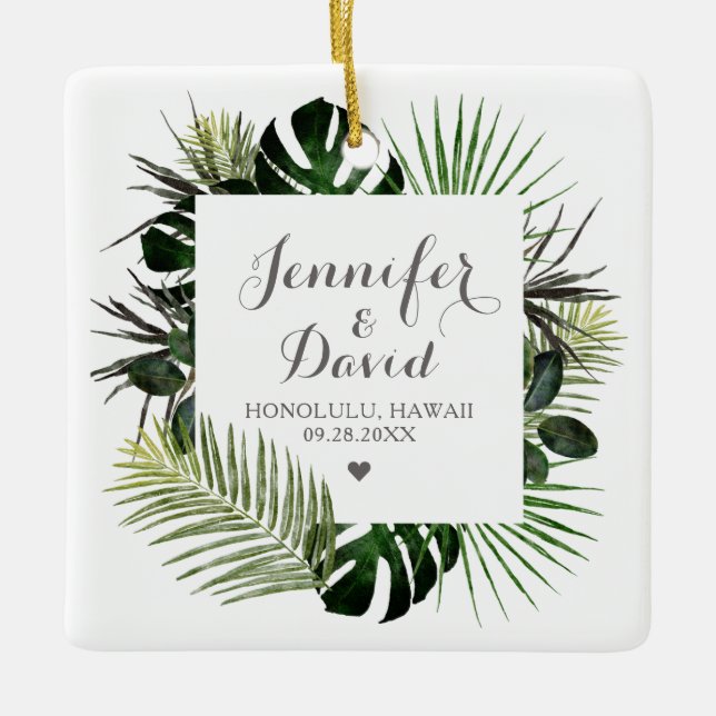 Tropical Bröllop Newlyged Gift Keepie Ornament (Framsida)