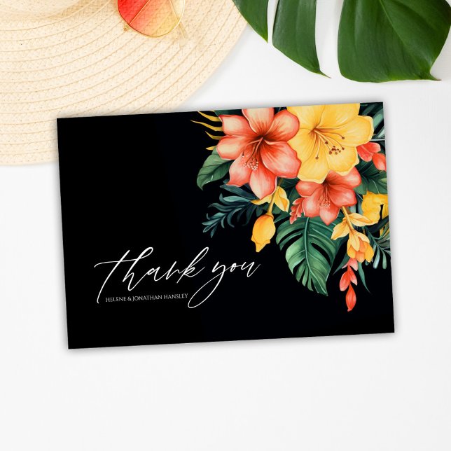 Tropical Bröllop Tack Kort (Botanical Watercolor Tropical Wedding Thank You Card)
