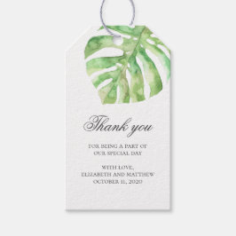 Tropical bröllop tackar er. Sommarexotisk grönt Presentetikett