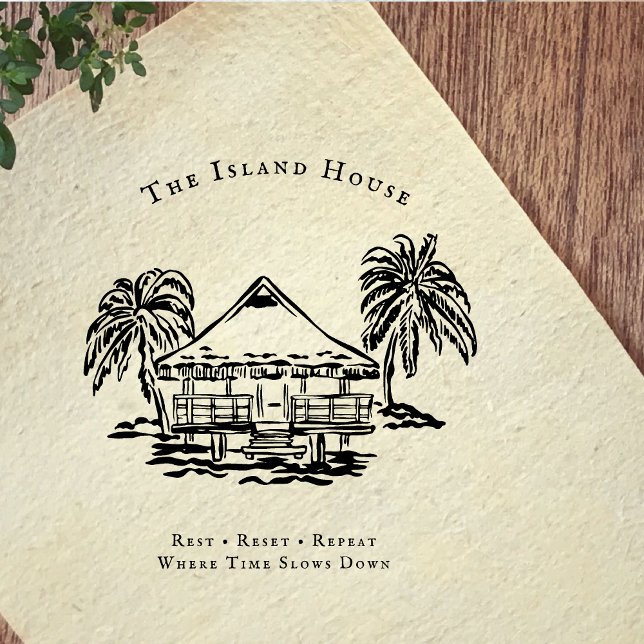 Tropical Bungalow Coastal Branding Rubber Stamp Stämpel (Skapare uppladdad)