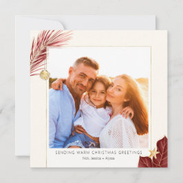 Tropical Burgundy och Guld Greenery Photo Julkort