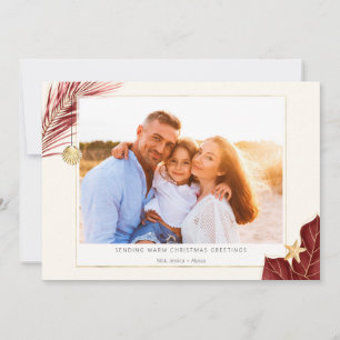 Tropical Burgundy och Guld Greenery Photo Julkort