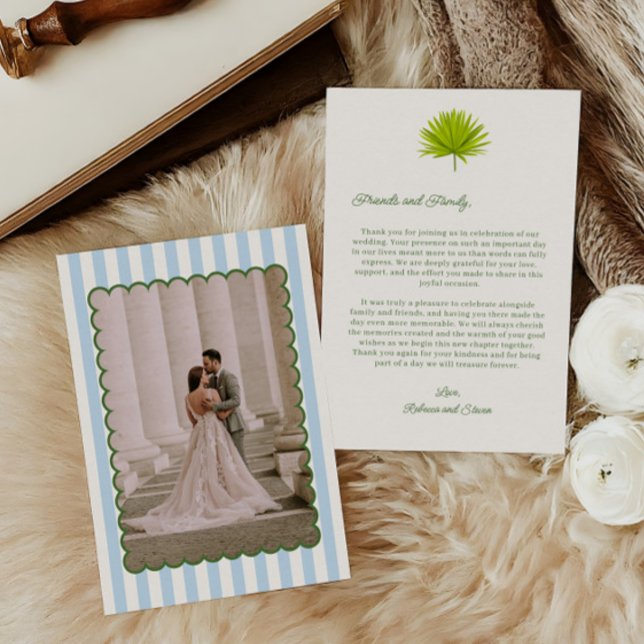 Tropical Cabana Striped Wedding Photo  Tack Kort (Skapare uppladdad)