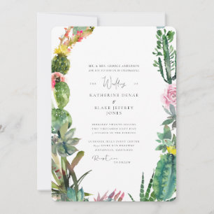 Tropical Cactus Bride Parents Round Inbjudningar