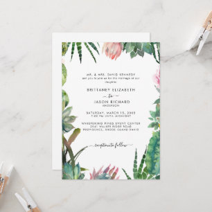 Tropical Cactus Bride Parsted Bröllop Inbjudningar