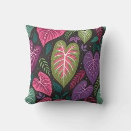Tropical Caladium Leaves Pattern Pillow – Deep Pur Kudde