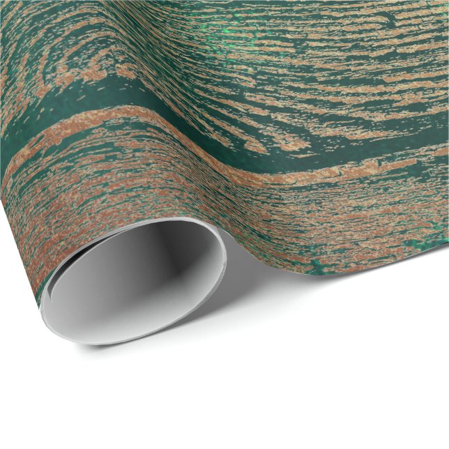 Tropical Cali Woodland Grönt Guld Rustic Wood Presentpapper (Rullad Hörn)