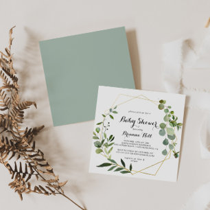 Tropical Calligraphy Baby Shower Guld Geometric Inbjudningar