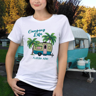Tropical Camping Retro Handflatan Träd T Shirt