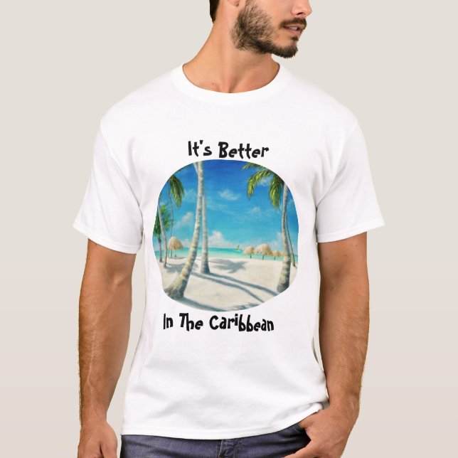 Tropical Caribbean Beach T-Shirt (Framsida)