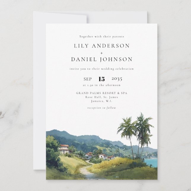 Tropical Caribbean Destination All In One Wedding Inbjudningar (Framsida)