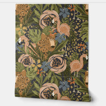 Tropical Cheetah och Flamingo Blommigt Tapet