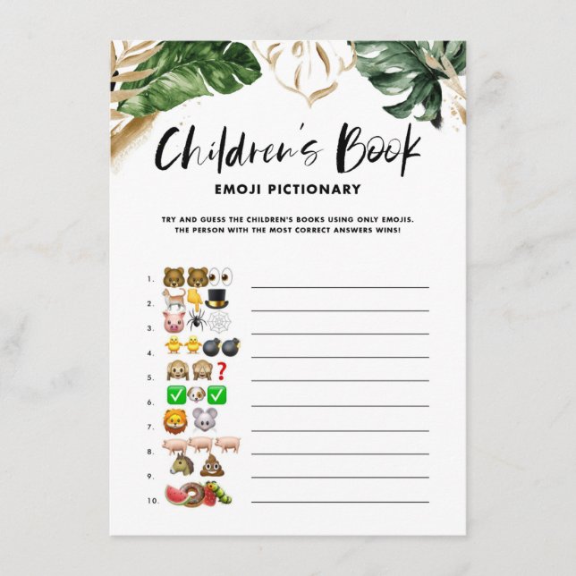 Tropical Children's Bok Pictionary Baby Shower Tilläggskort (Framsida)