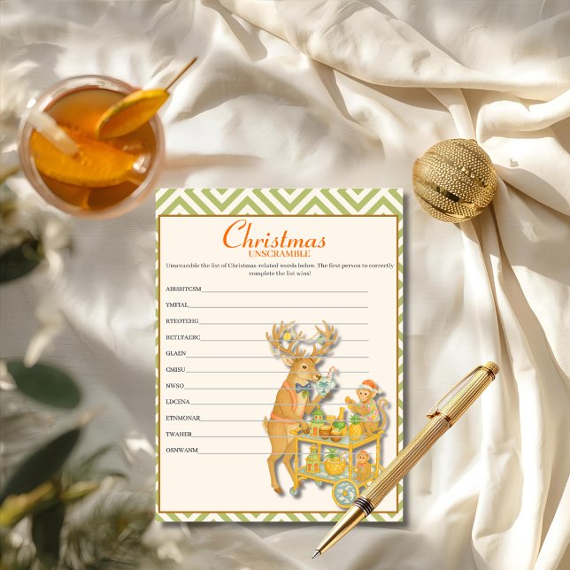 Tropical Chinoiserie Christmas Unscramble game  Julkort (Tropical Chinoiserie Christmas Unscramble game Holiday Card)