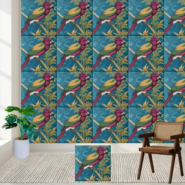 Tropical Chinoiserie Parrot Tile Kakelplatta (Tropical Chinoiserie Parrot Tile)