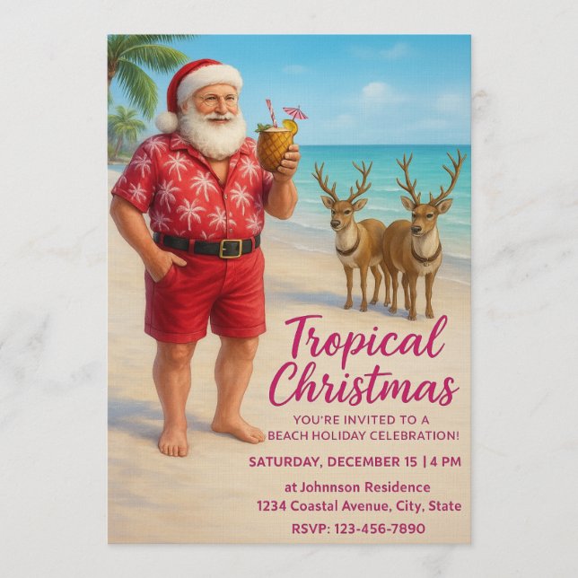 Tropical Christmas Beach Party Invitation Inbjudningar (Framsida)