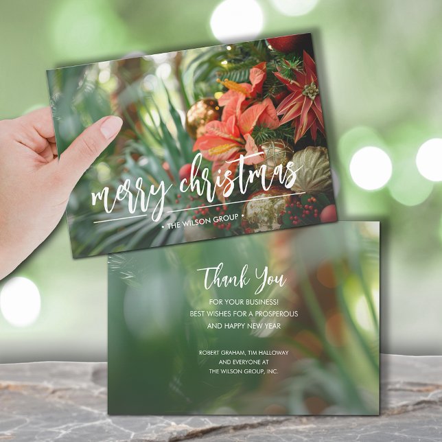 Tropical Christmas Business Julkort (Tropical palms and poinsettias Christmas business greeting cards, PRINTED and/or INSTANT DOWNLOAD)