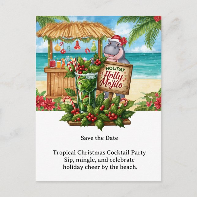 Tropical Christmas Cocktail Party Invitation  Helg Vykort (Framsida)