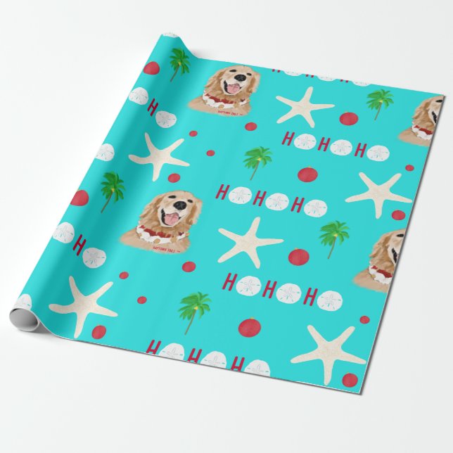 Tropical Christmas Dog Wrapping Paper Roll Presentpapper (Utrullad)