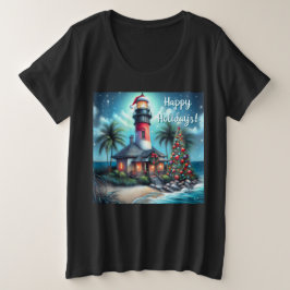 Tropical Christmas Lighthouse Nautical Holidays T Shirt